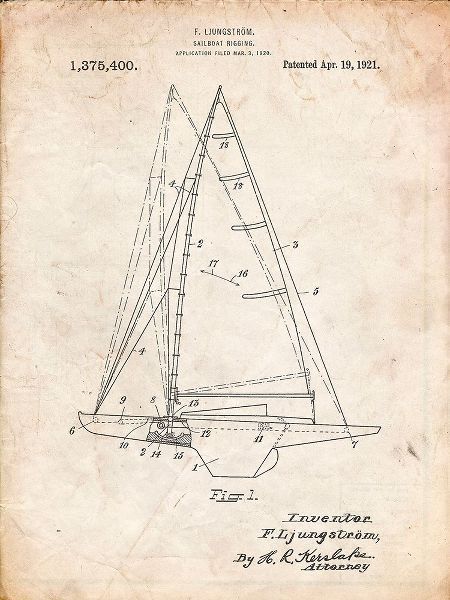 Borders, Cole 아티스트의 PP942-Vintage Parchment Ljungstrom Sailboat Rigging Patent Poster작품입니다.