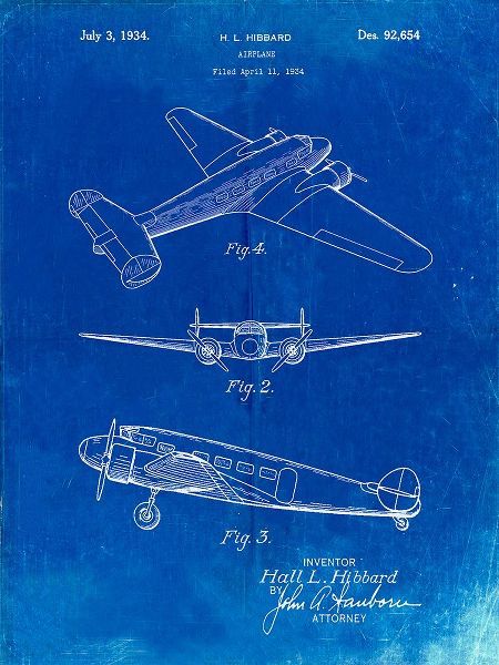 Borders, Cole 아티스트의 PP945-Faded Blueprint Lockheed Electra Airplane Patent Poster작품입니다.