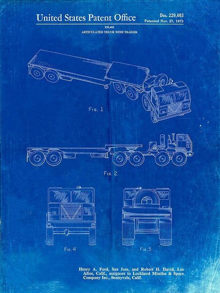 Borders, Cole 아티스트의 PP946-Faded Blueprint Lockheed Ford Truck and Trailer Patent Poster작품입니다.