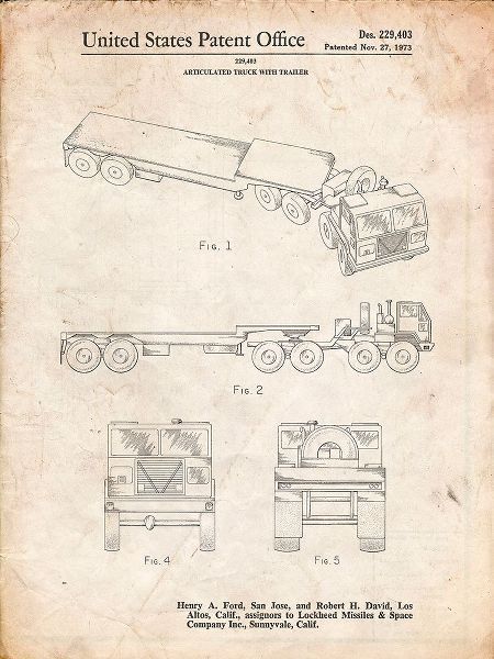 Borders, Cole 아티스트의 PP946-Vintage Parchment Lockheed Ford Truck and Trailer Patent Poster작품입니다.