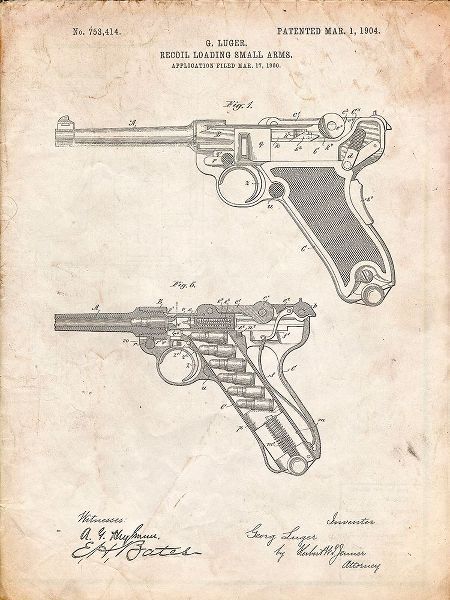 Borders, Cole 아티스트의 PP947-Vintage Parchment Luger Pistol Patent Poster작품입니다.