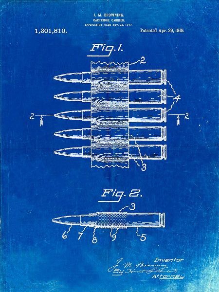Borders, Cole 아티스트의 PP948-Faded Blueprint Machine Gun Bullet Carrier Belt Patent Poster작품입니다.