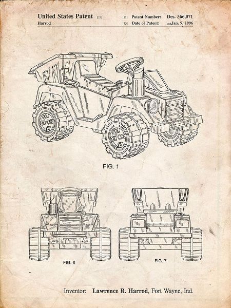 Borders, Cole 아티스트의 PP951-Vintage Parchment Mattel Kids Dump Truck Patent Poster작품입니다.
