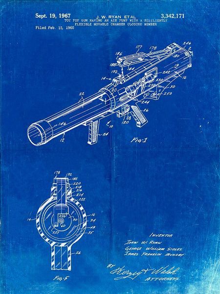 Borders, Cole 아티스트의 PP952-Faded Blueprint Mattel Toy Pop Gun Patent Poster작품입니다.