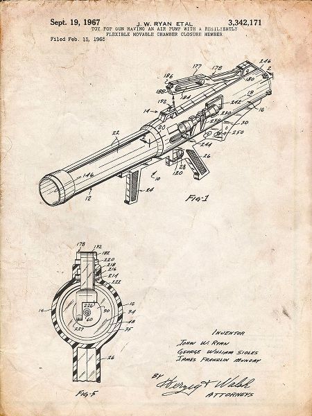 Borders, Cole 아티스트의 PP952-Vintage Parchment Mattel Toy Pop Gun Patent Poster작품입니다.