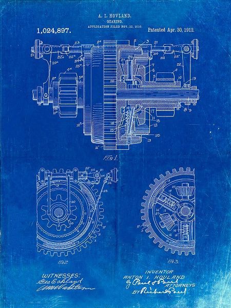 Borders, Cole 아티스트의 PP953-Faded Blueprint Mechanical Gearing 1912 Patent Poster작품입니다.