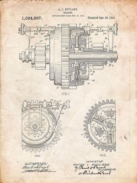 Borders, Cole 아티스트의 PP953-Vintage Parchment Mechanical Gearing 1912 Patent Poster작품입니다.