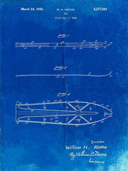 Borders, Cole 아티스트의 PP955-Faded Blueprint Metal Skis 1940 Patent Poster작품입니다.
