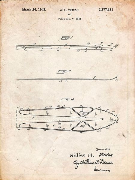 Borders, Cole 아티스트의 PP955-Vintage Parchment Metal Skis 1940 Patent Poster작품입니다.