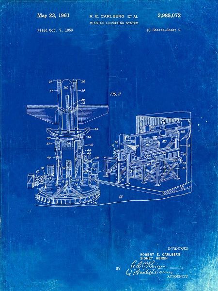 Borders, Cole 아티스트의 PP959-Faded Blueprint Missile Launching System patent 1961 Wall Art Poster작품입니다.
