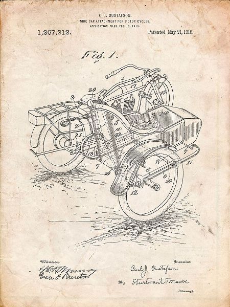 Borders, Cole 아티스트의 PP963-Vintage Parchment Motorcycle Sidecar 1918 Patent Poster작품입니다.
