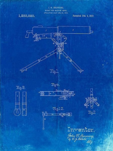Borders, Cole 아티스트의 PP964-Faded Blueprint Mount for Machine Gun Patent Poster작품입니다.