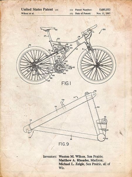 Borders, Cole 아티스트의 PP965-Vintage Parchment Mountain Bike Patent Art작품입니다.
