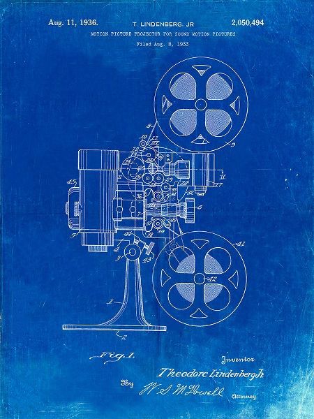 Borders, Cole 아티스트의 PP966-Faded Blueprint Movie Projector 1933 Patent Poster작품입니다.