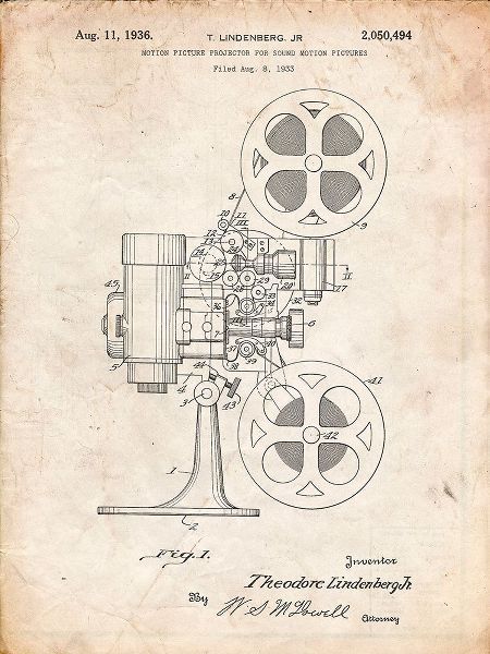 Borders, Cole 아티스트의 PP966-Vintage Parchment Movie Projector 1933 Patent Poster작품입니다.