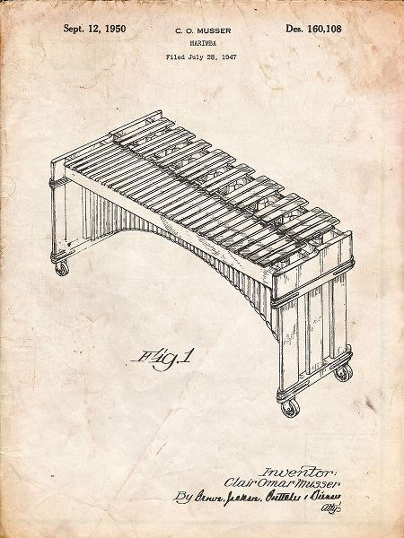 Borders, Cole 아티스트의 PP967-Vintage Parchment Musser Marimba Patent Poster작품입니다.
