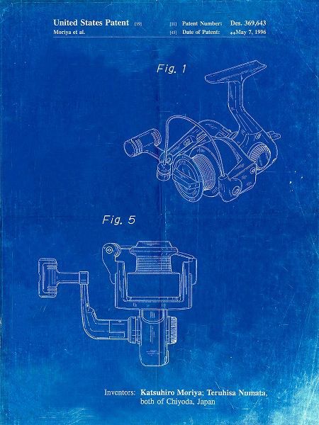 Borders, Cole 아티스트의 PP973-Faded Blueprint Open Face Spinning Fishing Reel Patent Poster작품입니다.