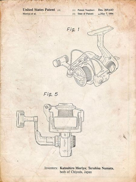 Borders, Cole 아티스트의 PP973-Vintage Parchment Open Face Spinning Fishing Reel Patent Poster작품입니다.