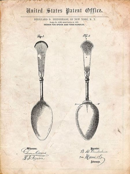 Borders, Cole 아티스트의 PP977-Vintage Parchment Osiris Sterling Flatware Spoon Patent Poster작품입니다.