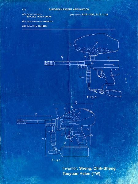 Borders, Cole 아티스트의 PP982-Faded Blueprint Paintball Gun Patent Art작품입니다.