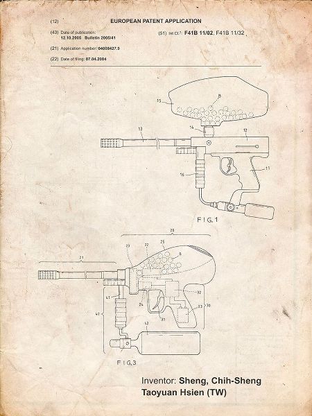 Borders, Cole 아티스트의 PP982-Vintage Parchment Paintball Gun Patent Art작품입니다.