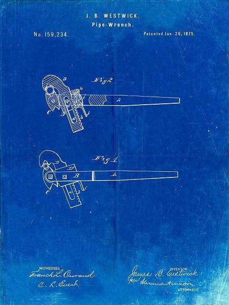 Borders, Cole 아티스트의 PP987-Faded Blueprint Pipe Wrench Patent Wall Art Poster작품입니다.