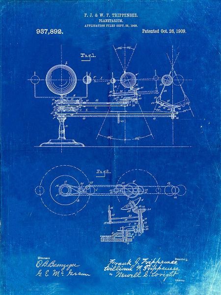 Borders, Cole 아티스트의 PP988-Faded Blueprint Planetarium 1909 Patent Poster작품입니다.