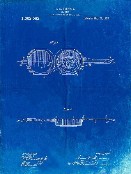 Borders, Cole 아티스트의 PP992-Faded Blueprint Pocket Transit Compass 1919 Patent Poster작품입니다.