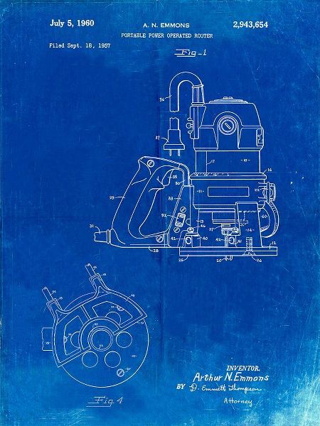 Borders, Cole 아티스트의 PP997-Faded Blueprint Porter Cable Hand Router Patent Poster작품입니다.