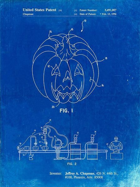 Borders, Cole 아티스트의 PP1003-Faded Blueprint Pumpkin Patent Poster작품입니다.