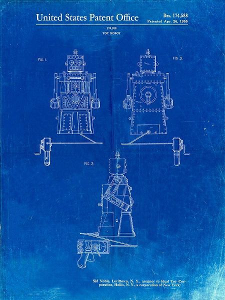 Borders, Cole 아티스트의 PP1014-Faded Blueprint Robert the Robot 1955 Toy Robot Patent Poster작품입니다.