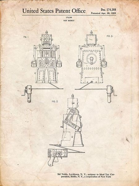 Borders, Cole 아티스트의 PP1014-Vintage Parchment Robert the Robot 1955 Toy Robot Patent Poster작품입니다.