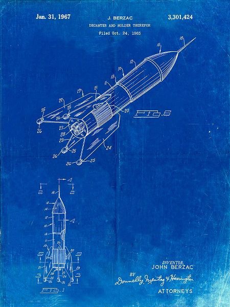 Borders, Cole 아티스트의 PP1016-Faded Blueprint Rocket Ship Concept 1963 Patent Poster작품입니다.