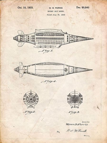 Borders, Cole 아티스트의 PP1017-Vintage Parchment Rocket Ship Model Patent Poster작품입니다.