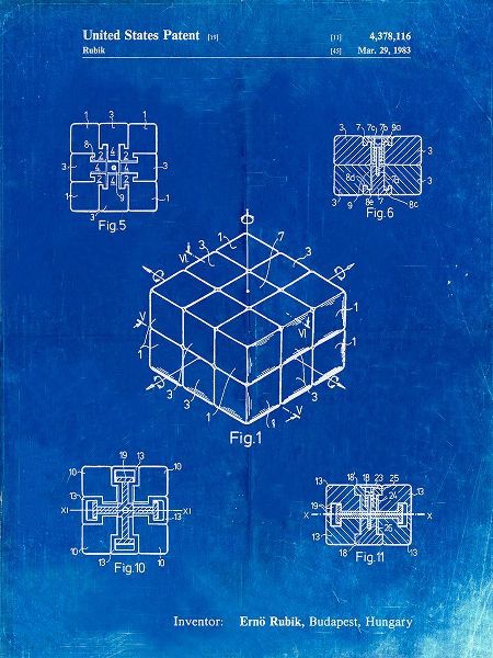 Borders, Cole 아티스트의 PP1022-Faded Blueprint Rubiks Cube Patent Poster작품입니다.