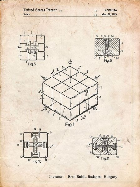 Borders, Cole 아티스트의 PP1022-Vintage Parchment Rubiks Cube Patent Poster작품입니다.