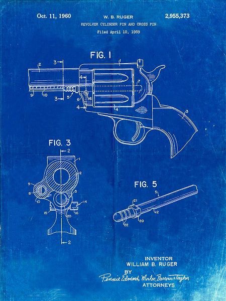 Borders, Cole 아티스트의 PP1023-Faded Blueprint Ruger Revolver Patent Art작품입니다.
