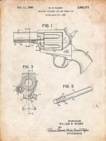 Borders, Cole 아티스트의 PP1023-Vintage Parchment Ruger Revolver Patent Art작품입니다.