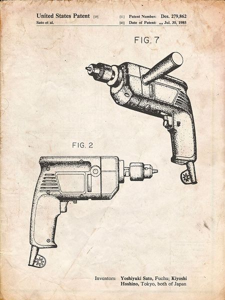 Borders, Cole 아티스트의 PP1024-Vintage Parchment Ryobi Electric Drill Patent Poster작품입니다.