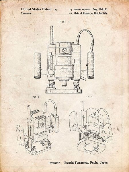 Borders, Cole 아티스트의 PP1025-Vintage Parchment Ryobi Portable Router Patent Poster작품입니다.