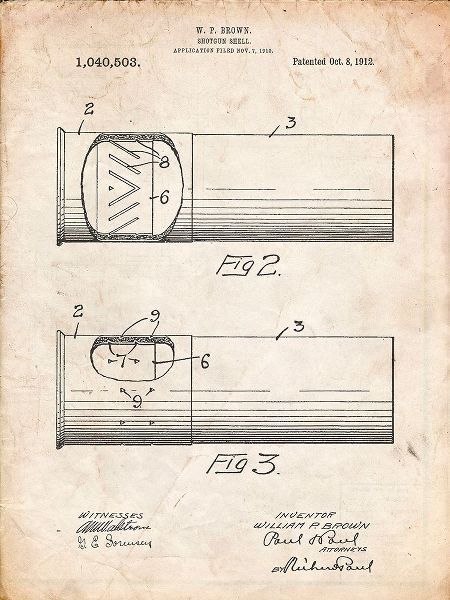 Borders, Cole 아티스트의 PP1033-Vintage Parchment Shotgun Shell Patent Print작품입니다.