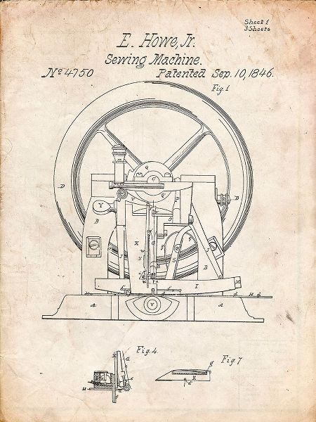Borders, Cole 아티스트의 PP1035-Vintage Parchment Singer Sewing Machine Patent Poster작품입니다.