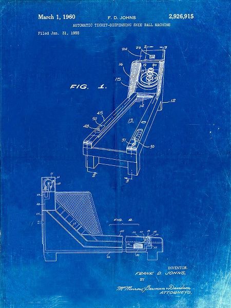 Borders, Cole 아티스트의 PP1036-Faded Blueprint Skee Ball Patent Poster작품입니다.