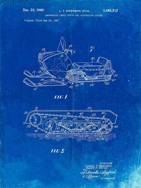 Borders, Cole 아티스트의 PP1046-Faded Blueprint Snow Mobile Patent Poster작품입니다.