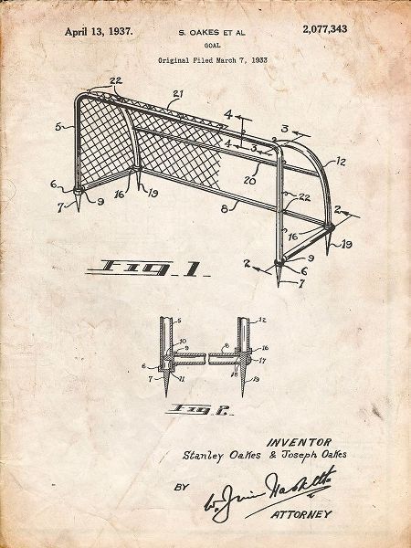 Borders, Cole 아티스트의 PP1048-Vintage Parchment Soccer Goal Patent Art작품입니다.