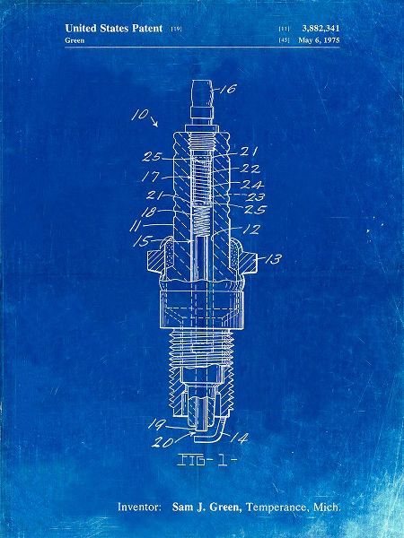 Borders, Cole 아티스트의 PP1051-Faded Blueprint Spark Plug Patent Poster작품입니다.