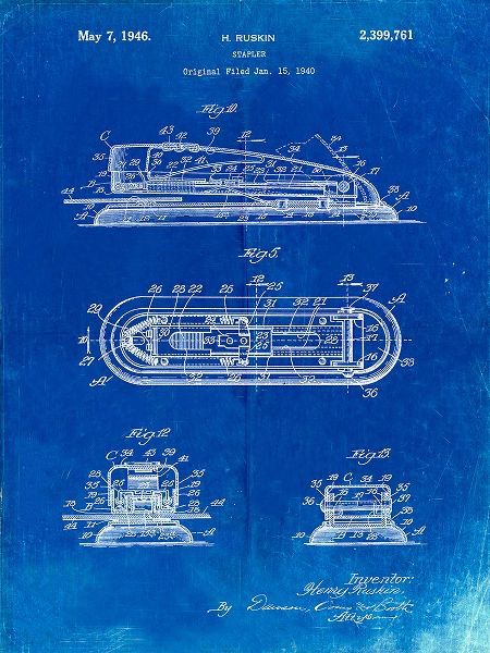 Borders, Cole 아티스트의 PP1052-Faded Blueprint Stapler Patent Poster작품입니다.