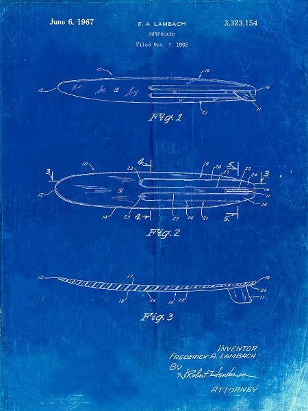Borders, Cole 아티스트의 PP1073-Faded Blueprint Surfboard 1965 Patent Poster작품입니다.