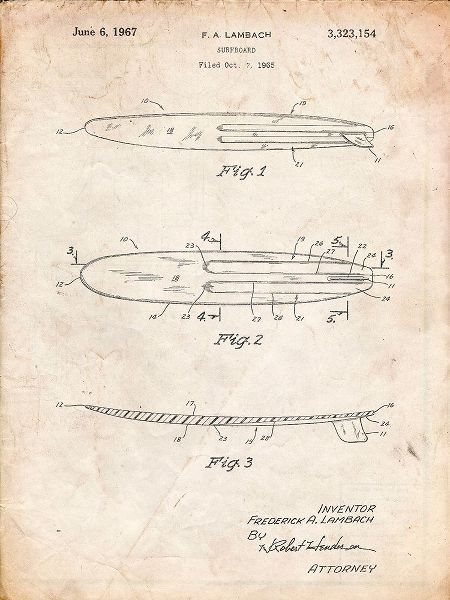 Borders, Cole 아티스트의 PP1073-Vintage Parchment Surfboard 1965 Patent Poster작품입니다.