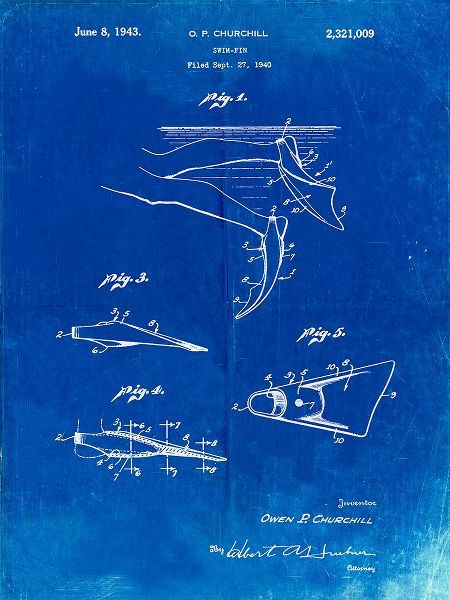 Borders, Cole 아티스트의 PP1079-Faded Blueprint Swim Fins Patent Poster작품입니다.